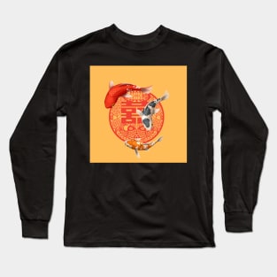 Double Happiness Koi Fish with Red Symbol - Hong Kong Retro Long Sleeve T-Shirt